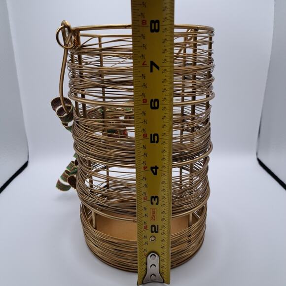 Gold Tone Wire Hurricane Candle Holder with Handle Removable Ribbon Home Decor - Picture 7 of 8